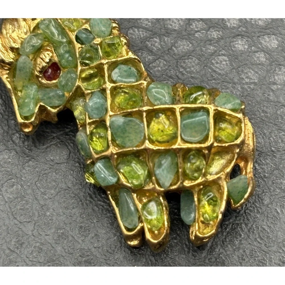 Vintage Swoboda Green Peridot Donkey Brooch Red Ruby Eyes Stone Pin